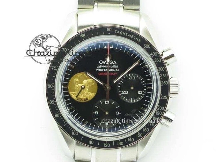 0524 Effortless Speedmaster Apollo 11 On SS Bracelet Manual Winding Chrono Movement 8225